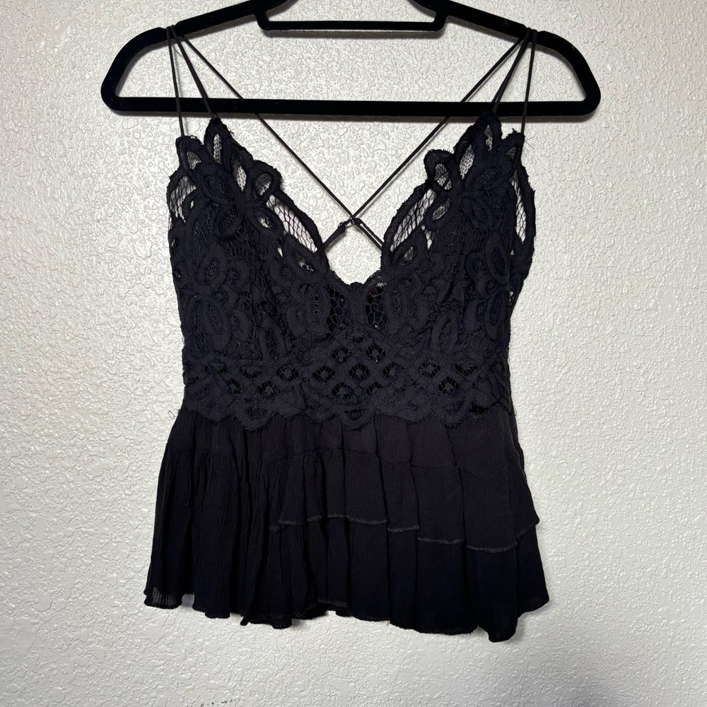 FP One Black Adela Lace Cropped Top Medium